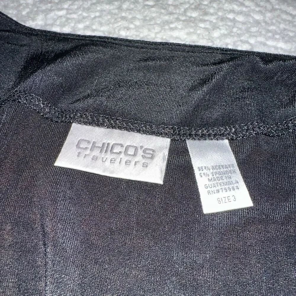 Chicos Travelers XL Open Front Slinky Long Sleeve Cardigan Solid Black Color EUC - Picture 7 of 11